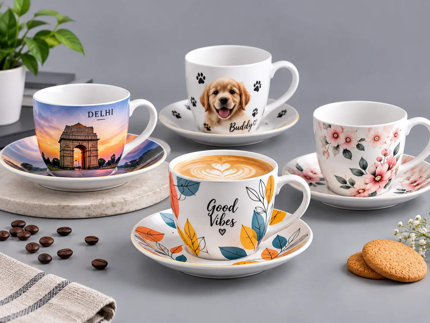 Custom Design And Ceramic Print Saucer & Cup