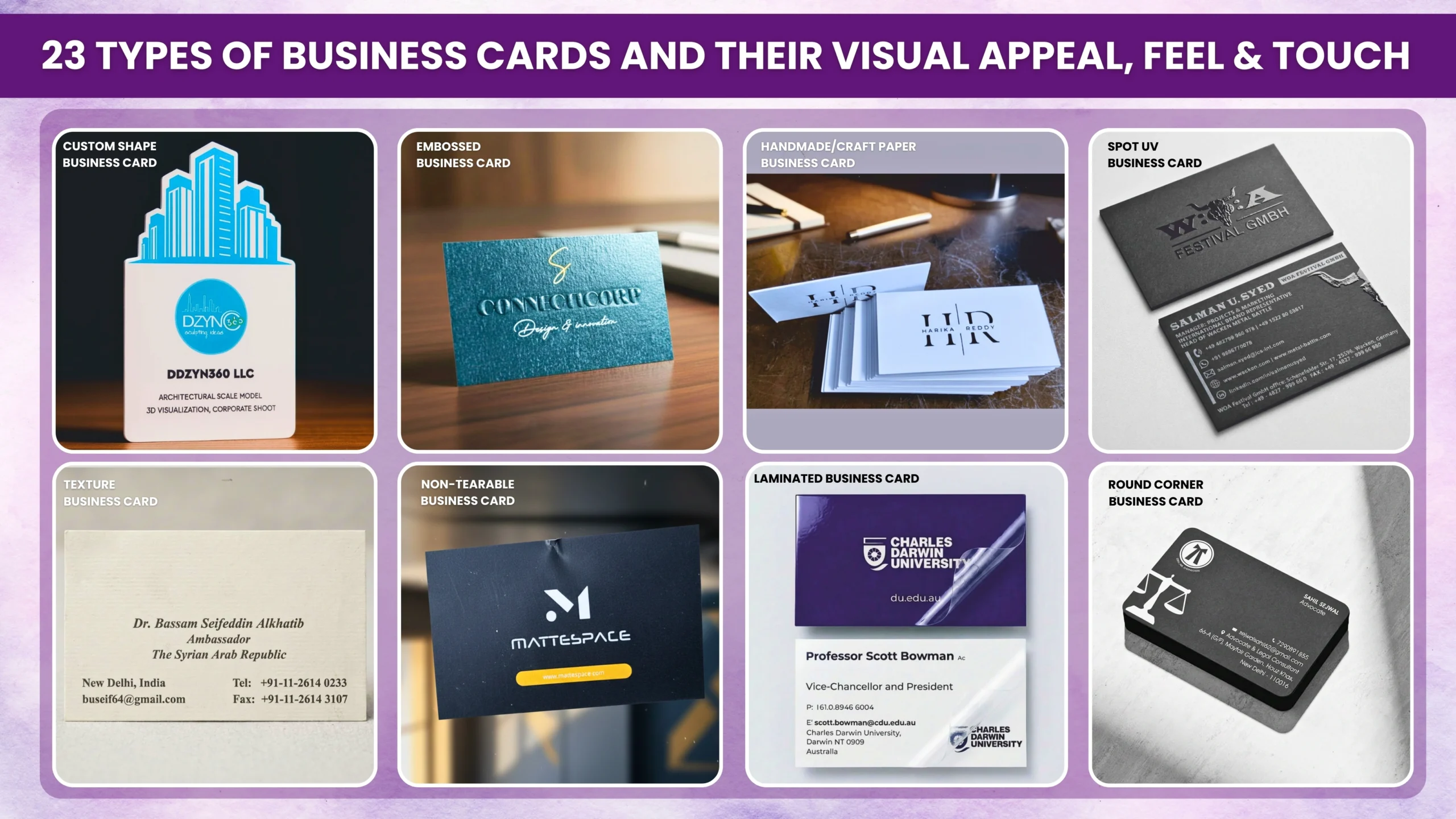 24 Types of Business Cards, and Their Visual Appeal, Feel & Touch