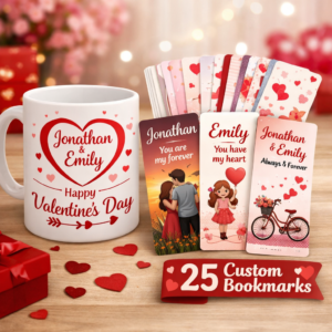 Romantic Valentine Mug with Personalized Bookmark