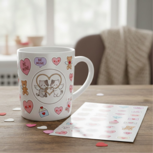 Romantic Valentine Mug with Cute Sticker Sheet for Couples